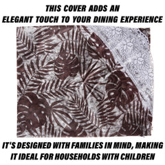 Heart Home Round Table Cover | PVC Table Cloth for Round Tables | 4 Seater Round Table Cloth | 3D Leaf Kitchen Dining Tablecloth | Tabletop Cover | 60 Inch | Brown