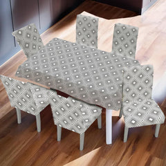 Kuber Industries Set of 7 Waterproof & Oil Repellent Dining Table Chair Cover 6 Seater Full Set | Washable & Dustproof Seat Cover Protector Slipcover | Square Design - Grey and White
