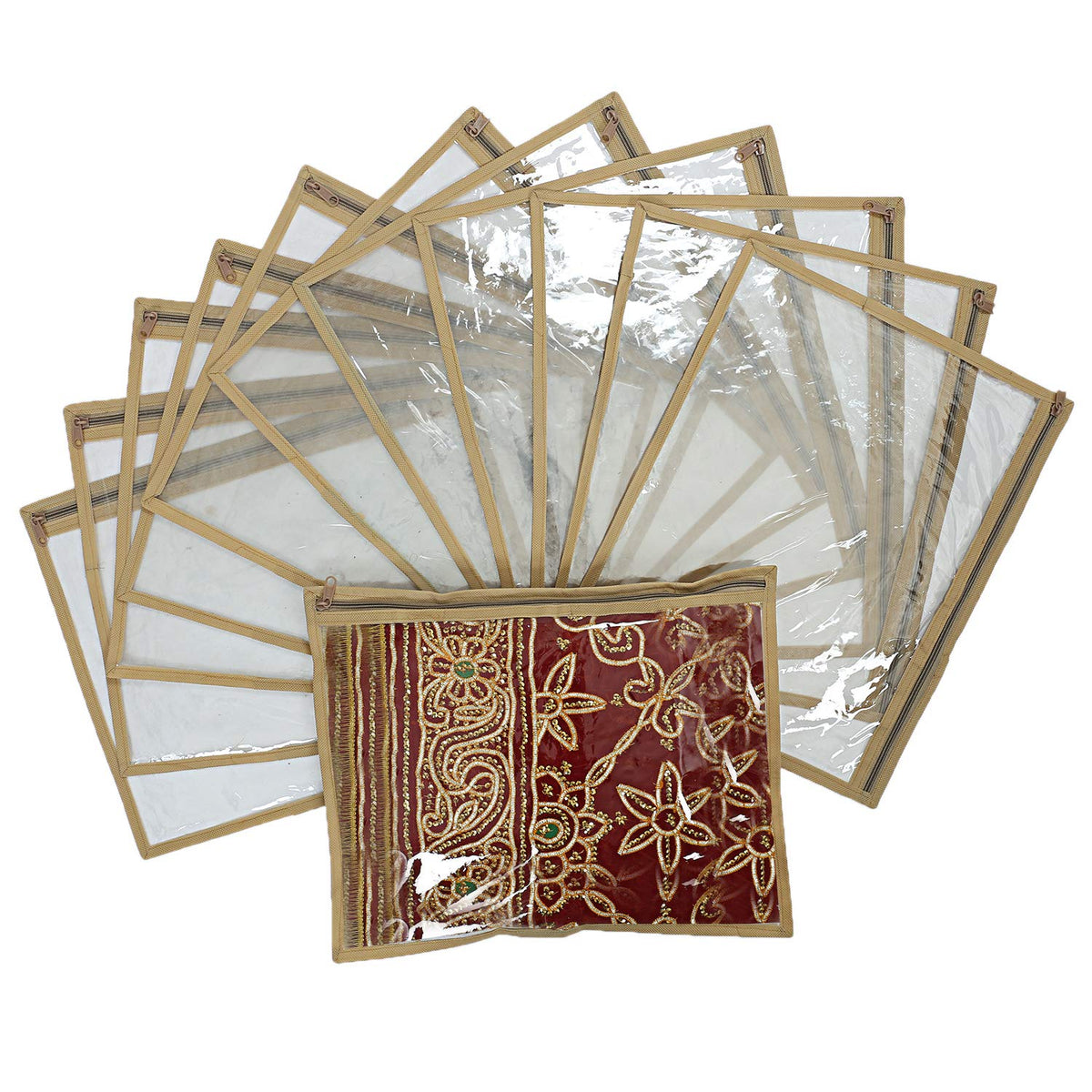 Heart Home PVC 12 Pieces Single Packing Saree Cover (Brown) - CTHH10248