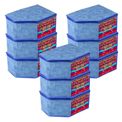 Kuber Industries Blouse Cover | Clothes Storage Bag | Zipper Wardrobe Organizers | Non-Woven Clothes Organiser | Side Transparent Blouse Organizer | Lahariya-Design | Pack of 9 | Blue