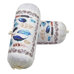 Heart Home Bolster Cover|Polyester Bolster Cover Set|Diwan Round Bolster Pillow Covers|Luxurious Feather Print Roll Masand Cover|Pack of 2 (Cream)