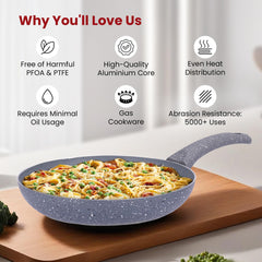 Heart Home Non-Stick Aluminum Frying Pan with Handle | Lightweight Induction Pan for Omelettes & Fish Cooking & Tadka | Scratch Resistent, Gas & Induction Compatible | Grey