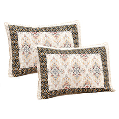 Heart Home Double Bedsheet with 2 Pillow Covers | 160 TC Premium Cotton Bedsheet for Double Bed | Bedsheet for Living Room-Home & Hotels | Dezier Carpet Print | 90x108 Inch | Cream