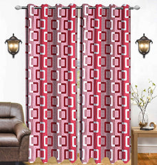 Kuber Industries Geometric Design 2 Pieces Polyester Eyelet Door Curtain 7 Feet (Maroon)-CTKTC14243
