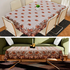 Kuber Industries Center & Dining Table Cover Set | Center & Dining Table Cover | Brown Flower Table Cover | Table Protector | Table Cover for Dining & Center | Golden