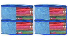 Heart Home Lahariya Printed Non-Woven Blouse Cover Wardrobe Organiser Clothes Storage Bag With Front Window- Pack of 4 (Blue)-44HH0548