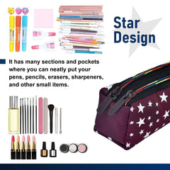 Heart Home Pencil Pouch|Rexine Stationary Pouch|Pencil Utility Pouch|School Pencil Case for Kids|Pen-Pencil Box for Kids|2 Zipper Pencil Organizer|Star Pencil Pouch|Pack of 2|Maroon