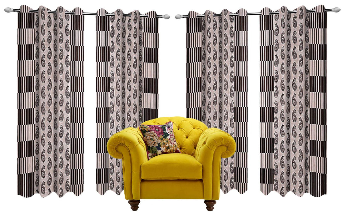 Kuber Industries Zig Zag Design Polyester 6 Pieces Eyelet Door Curtain 7 Feet (Brown)-Ctktc030476