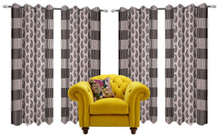 Kuber Industries Zig Zag Design Polyester 6 Pieces Eyelet Door Curtain 7 Feet (Brown)-Ctktc030476