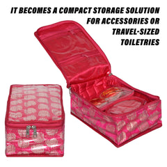 Kuber Industries Makeup Storage Bag | Locker Makeup Kit | Cosmetic Kit for Travel | Makeup Kit for Woman | 12 Detachable Pouch | Carry Jama Jewellery Organizer | Pink