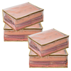 Heart Home Saree Cover | Clothes Storage Bag | Storage Organizer Bag | Zip Closure Saree Cover | Wardrobe Organizer | Mesh Transparent Saree Cover | 6 Inch | Pack of 4 | Golden