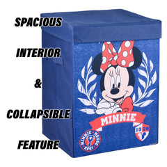 Heart Home Minnie Toy Storage Box | Laundry Basket for Toys | Folding Laundry Basket | Clothes Hamper with Lid & Handles | Storage Basket for Bathroom | 60 LTR | Navy Blue
