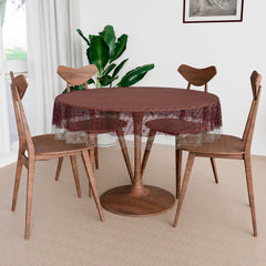 Heart Home Round Table Cover | PVC Table Cloth for Round Tables | 4 Seater Round Table Cloth | Self Star Kitchen Dining Tablecloth | Tabletop Cover | 60 Inch | Brown