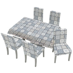 Kuber Industries Set of 7 Waterproof & Oil Repellent Dining Table Chair Cover 6 Seater Full Set | Washable & Dustproof Table & Seat Cover Protector Slipcover | White & Blue Checkered
