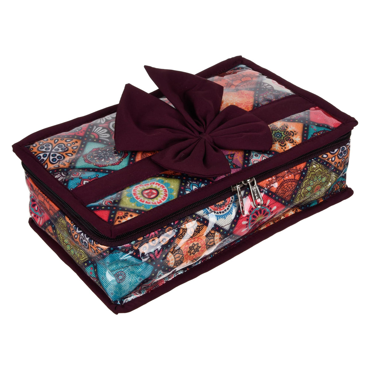 Heart Home Jewellery Kit | Travel Makeup Organizer | Zipper Clouser Cosmetic Kit | 6 Pouch Jewellery Kit | Cosmetic Bag for Women | Bow Rangoli Jewellery Kit | Wine