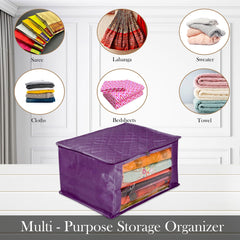Heart Home Saree Cover | Zip Closure Saree Cover | Clothes Storage Bag | Wardrobe Organiser for Suit | Transparent Window Saree Cover | 9 inch | Pack of 3 | Purple