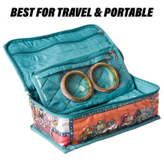 Heart Home Jewellery Kit | Travel Makeup Organizer | Zipper Clouser Cosmetic Kit | 6 Pouch Jewellery Kit | Cosmetic Bag for Women | Bow Flower Jewellery Kit | Sea Green