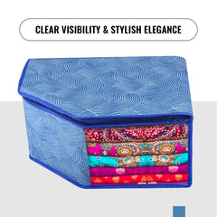 Heart Home Blouse Cover | Clothes Storage Bag | Zipper Wardrobe Organizers | Non-Woven Clothes Organiser | Side Transparent Blouse Organizer | Lahariya-Design | Pack of 6 | Blue