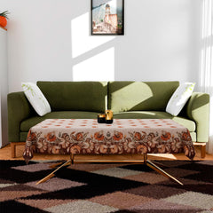 Heart Home Sofa-Center & Dining Table Cover Set | Brown Flower Design Sofa-Center & Dining Table Cover | 5 Seater Sofa with Center-Dining Table Cover Set | Golden