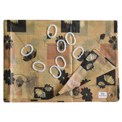 Heart Home Flower Printed Stain Resistant, No Odor, Waterproof PVC AC/Shower Curtain with Hooks,7 Feet- Pack of 2 (Golden)