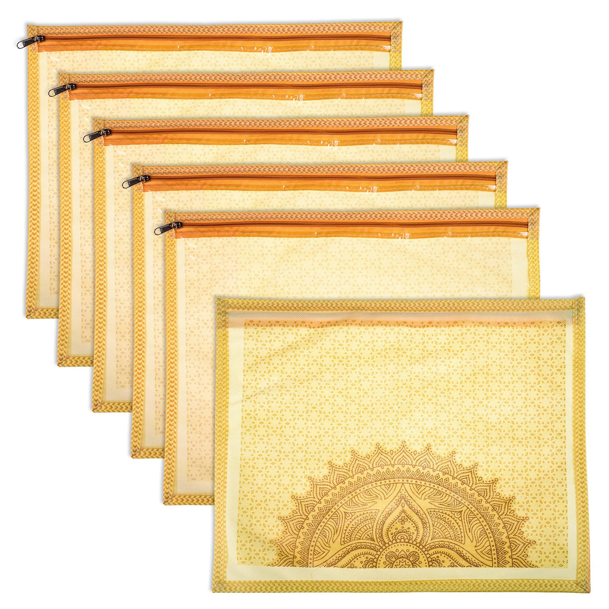 Heart Home Saree Cover | Clothes Storage Bag | Single Packing Saree with Zip Closure | Wardrobe Organizer | Cloth Stoarge Organizer | Rangoli Design | Pack of 6 | Cream