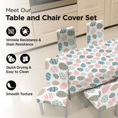 Heart Home Set of 7 Waterproof & Oil Repellent Dining Table Chair Cover 6 Seater Full Set | Washable & Dustproof Table & Seat Cover Protector Slipcover Cloth | Easter Egg Pattern