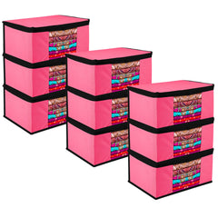 Heart Home Saree Cover | Zip Closure Saree Cover | Clothes Storage Bag | Wardrobe Organiser for Suit | Transparent Window Saree Cover | Plain-Black Border | 9 inch | Pack of 9 | Pink