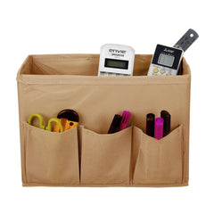Heart Home Stationary Box | Non-Woven Files Organizer for Office | Desk Organizer | Stationary Organizer for Kids Room with 3 Compartment | Plain Storage Box | Small | Brown