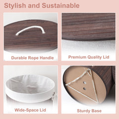 Kuber Industries 73 Ltr Round Bamboo Laundry Basket For Clothes With Lid | Used/Washing Clothes Bag & Laundry Box - Dark Brown