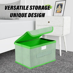 Heart Home Drawer Storage Box | Zig Zag Dhakkan Storage Box | Non-Woven Clothes Organizer For Toys | Storage Box with Handle | Large | Pack of 2 | Green