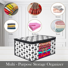 Heart Home Saree Cover | Zip Closure Saree Cover | Clothes Storage Bag | Wardrobe Organiser | Transparent Window Saree Cover | Dot-Design | 9 inch | Pack of 6 | Black