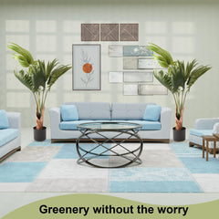 Urbane Home Scallop Artificial Tree | 6 Leaf Fan Plant | 120 CM Green Leaves Plant with Pot | Tropical Plant for Home Decor | Greenery Faux Leaves Plant | Plastic | FH-PK1206 | Green