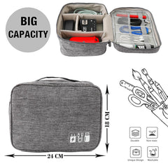 Homestic Travel Organizer For Electronic Accessories|Multipurpose Pouch|Adapter, Cable, Gadget Organizer|Two Comparment With Zipper|Great For Traveling (Grey)