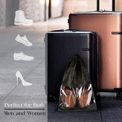 Heart Home Shoe Bags | Shoe Bags for Travel | Drawstring Shoe Storage Bags | Storage Organizers Set | Shoe Cover with Transparent Window | Shoe Pouches | Golden Dot-Print | Pack of 6 | Black