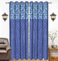 Kuber Industries Rose Design 1 Piece Polyester Eyelet Door Curtain 7 Feet (Blue)-Ctktc14162