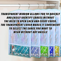 Heart Home Hanging Saree Cover | Brush Painting Pattern Saree Cover | Non-Woven Saree Covers for Home | Saree Cover with Small Transparent view | Pack of 6 | Green