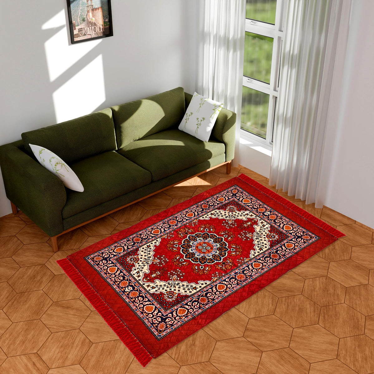 Heart Home Carpet|Velvet Carpet-Rug for Home Décor|Carpet Rug for Bedroom|Carpet for Living Room|Prayer-Yoga Mat|Carpet for Hall|4x6 Ft|Red