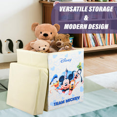 Kuber Industries Disney Team Toy Storage Box | Laundry Basket for Toys | Folding Laundry Basket | Clothes Hamper with Lid & Handles | Storage Basket for Bathroom | 60 LTR | Cream