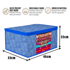 Heart Home Saree Cover & Underbed Stoarge Bag Set | 2 Pieces Saree & 2 Pieces Underbed Storage Bag Combo Set | Zipper Closure & Handle | Lahariya-Design | Set of 4 | Blue