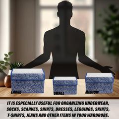 Kuber Industries Drawer Storage Box|Clothes Drawer Organizer with Handle|Transparent Lid with Velcro|Wardrobe Organizer for Books|Flower Printed Dhakkan Storage Box|Small|Navy Blue