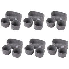 Kuber Industries Pack of 18 Cotton Woven Storage Basket With Handle|Shelf Basket Hamper|Organizer for Toys, Socks, Cosmetic|Capacity 9.2L, 3L,3L|Grey|