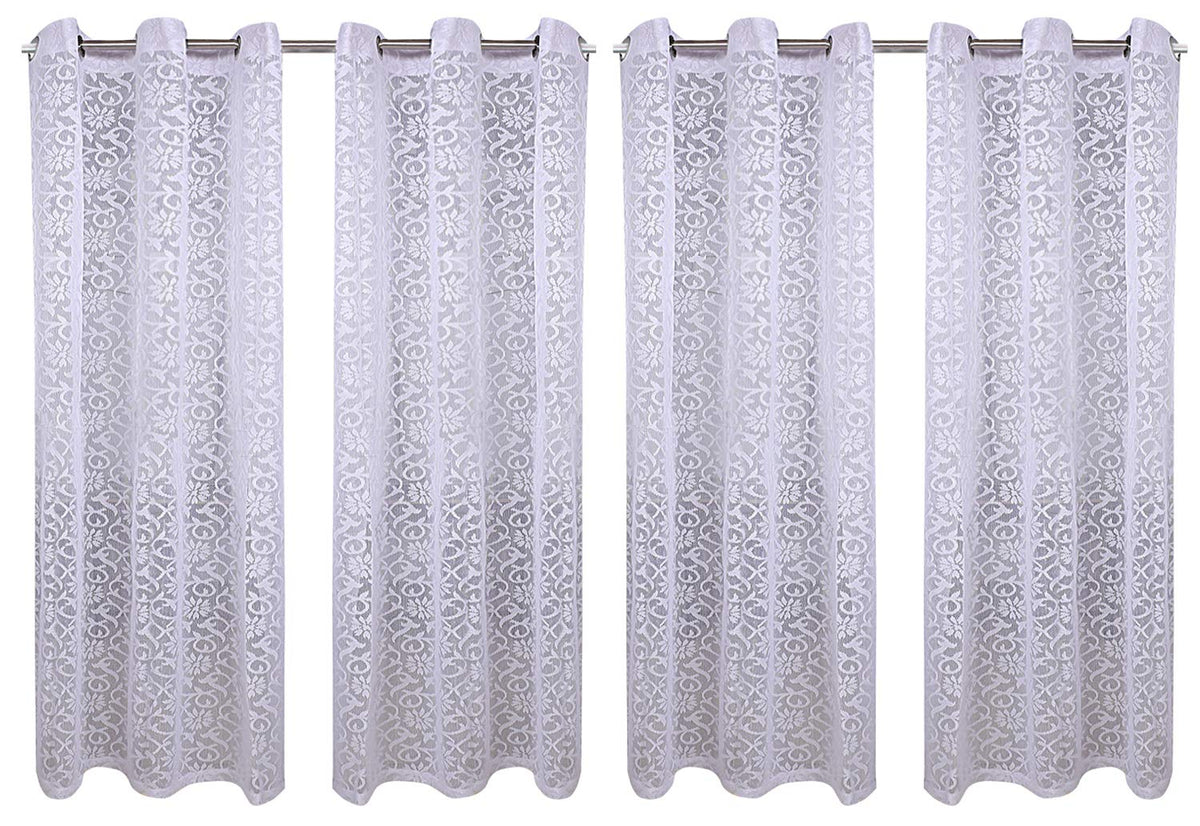 Kuber Industries Cotton 4 Pieces 7 Feet Eyelet Door Curtain (White) -CTKTC29560
