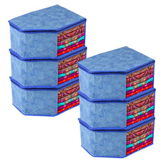Heart Home Blouse Cover | Clothes Storage Bag | Zipper Wardrobe Organizers | Non-Woven Clothes Organiser | Side Transparent Blouse Organizer | Lahariya-Design | Pack of 6 | Blue