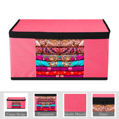 Heart Home Saree Cover | Zip Closure Saree Cover | Clothes Storage Bag | Wardrobe Organiser for Suit | Transparent Window Saree Cover | Plain-Black Border | 9 inch | Pack of 9 | Pink