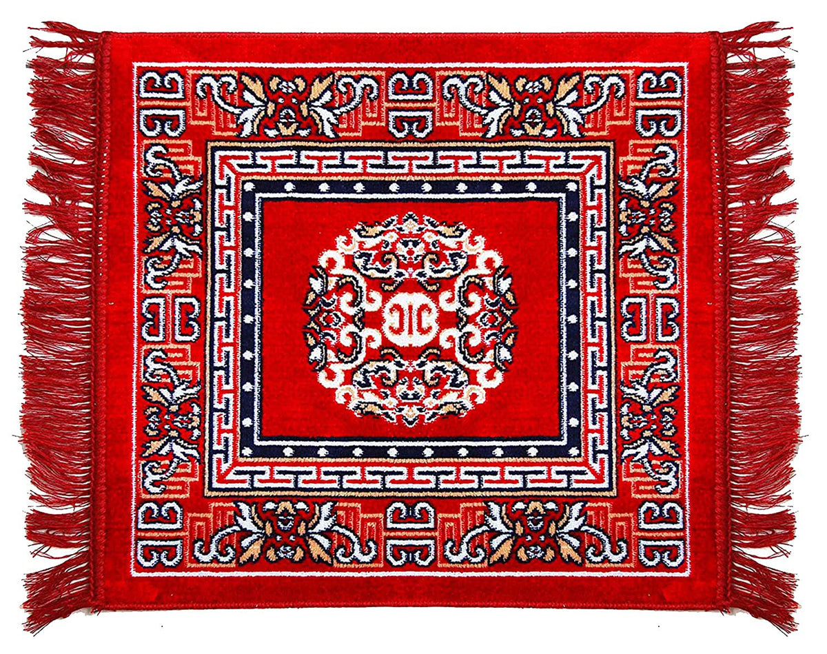 Heart Home Velvet Prayer Mat/Aasan/Pooja Mat/Meditation Mat/Multipurpose Velvet Rug Mat 2 Ft X 2 Ft (Red) CTHH05724