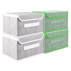 Kuber Industries Drawer Storage Box | Foldable Dhakkan Storage Box | Non-Woven Clothes Organizer For Toys | Storage Box with Handle | Medium | Pack of 4 | Multi