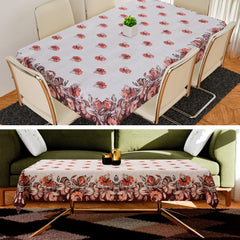 Heart Home Center & Dining Table Cover Set | Center & Dining Table Cover | Brown Flower Table Cover | Table Protector | Table Cover for Dining & Center | Cream