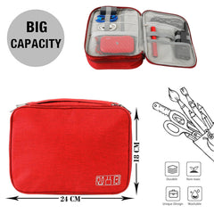 Homestic Travel Organizer For Electronic Accessories|Multipurpose Pouch|Adapter, Cable, Gadget Organizer|Three Comparment With Zipper (Red)