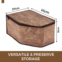 Heart Home Blouse Cover | Clothes Storage Bag | Zipper Wardrobe Organizers | Non-Woven Clothes Organiser | Side Transparent Blouse Organizer | Wooden Texture-Design | Pack of 9 | Brown