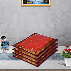 Heart Home Saree Cover | Clothes Storage Bag | Single Packing Saree with Zip Closure | Wardrobe Organizer | Cloth Stoarge Organizer | 4 Side Lace Design | Pack of 6 | Maroon